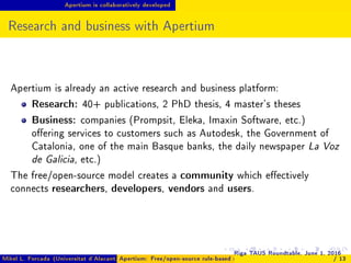 Apertium is collaboratively developed
Research and business with Apertium
Apertium is already an active research and busin...