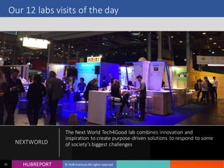 HUB REPORTHUBREPORT © HUB Institute All rights reserved30
Our 12 labs visits of the day
NEXTWORLD
The Next World Tech4Good lab combines innovation and
inspiration to create purpose-driven solutions to respond to
some of society’s biggest challenges
 