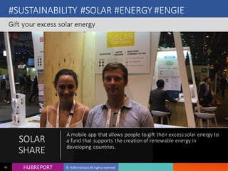 HUB REPORTHUBREPORT © HUB Institute All rights reserved43
#SUSTAINABILITY #SOLAR #ENERGY #ENGIE
Gift your excess solar energy
SOLAR
SHARE
A mobile app that allows people to gift their excess solar
energy to a fund that supports the creation of renewable
energy in developing countries.
 