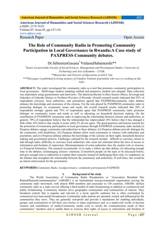The Role of Community Radio in Promoting Community Participation in Local Governance in Rwanda:A Case study of PAXPRESS Community debates.