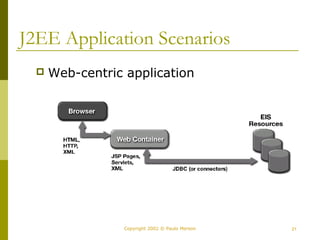J2EE Application Scenarios 
 Web-centric application 
Copyright 2002 © Paulo Merson 21 
 