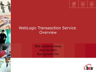 WebLogic Transasction Service  Overview BEA Systems Korea Sep,16,2003 Byungwook Cho 