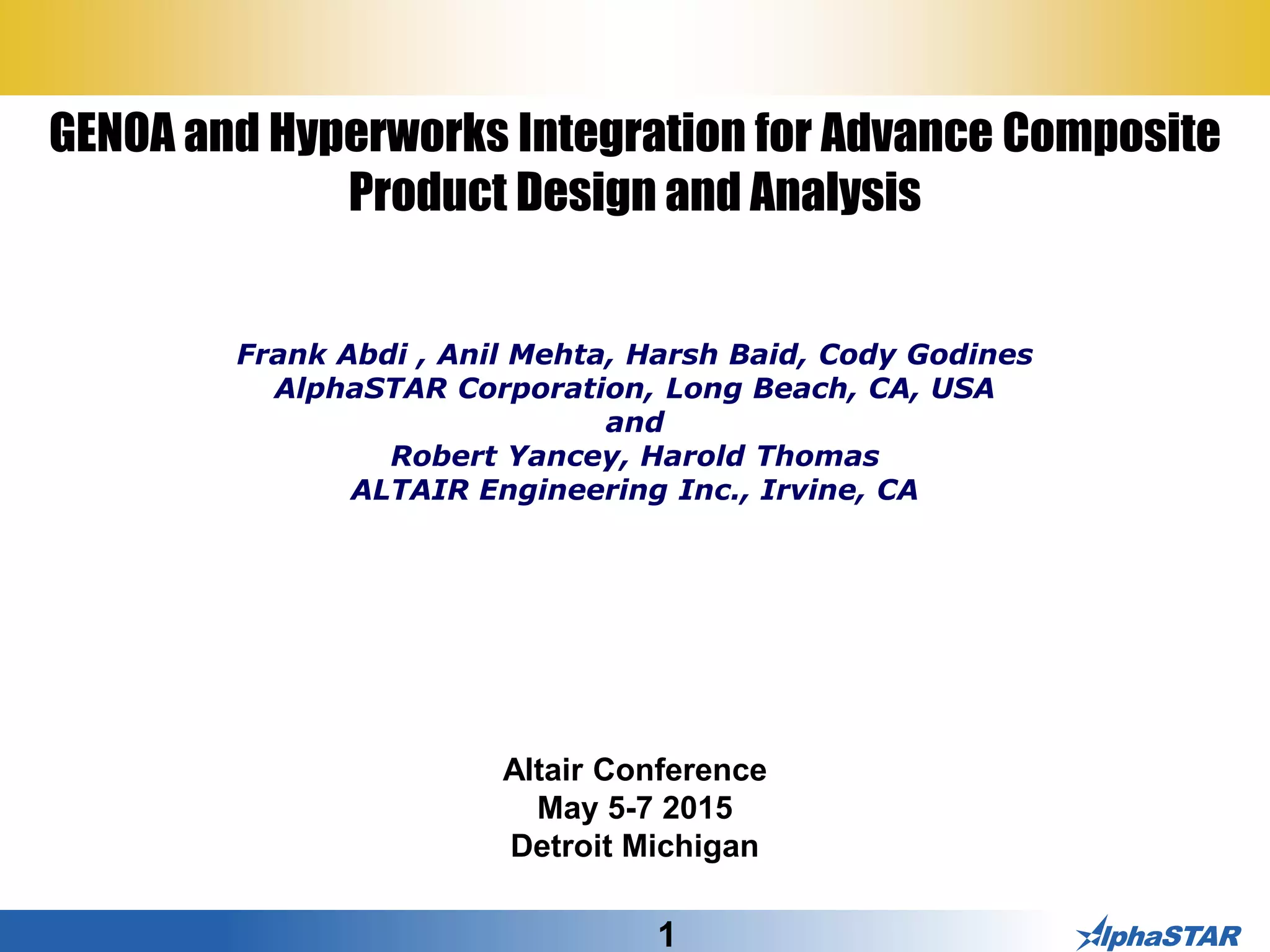 GENOA and HyperWorks Integration for Advance Composite Product Design