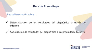 Ruta de Aprendizaje
 Sistematización de los resultados del diagnóstico a través del
informe
 Socialización de resultados del diagnóstico a la comunidad educativa.
Retroalimentación sobre :
 