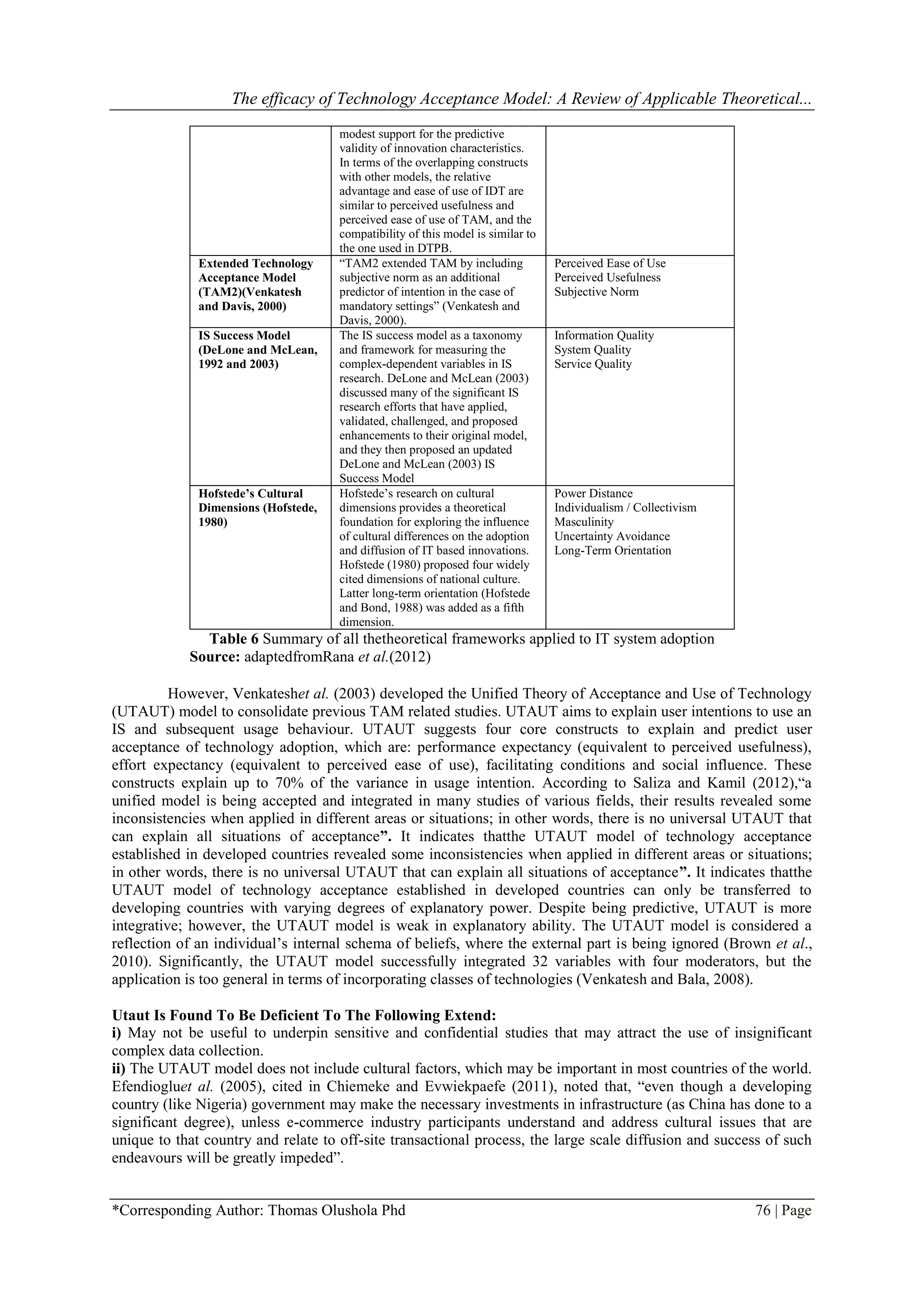 The Efficacy of Technology Acceptance Model: A Review of Applicable ...