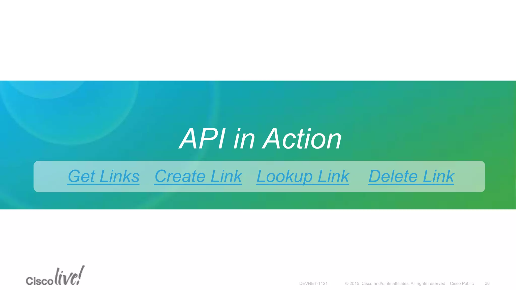 API in Action
Get Links Create Link Lookup Link Delete Link
 