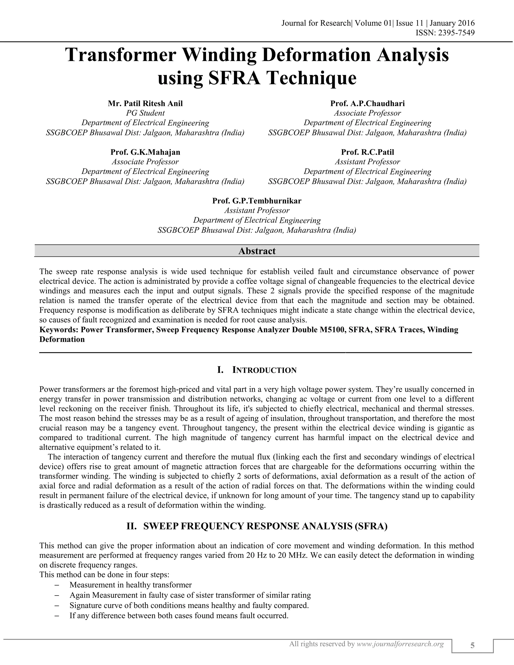 TRANSFORMER WINDING DEFORMATION ANALYSIS USING SFRA TECHNIQUE | PDF