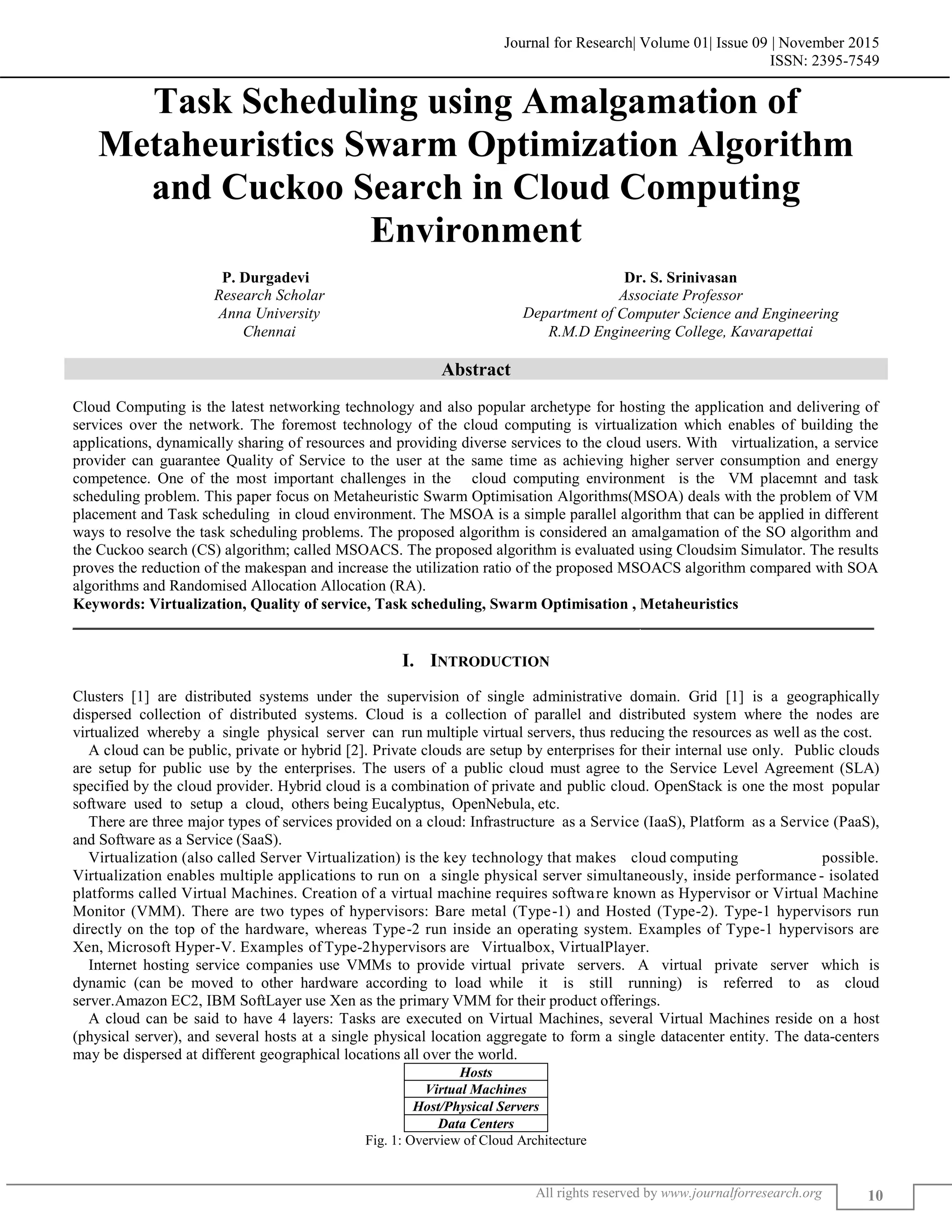 TASK SCHEDULING USING AMALGAMATION OF MET HEURISTICS SWARM OPTIMIZATION ...
