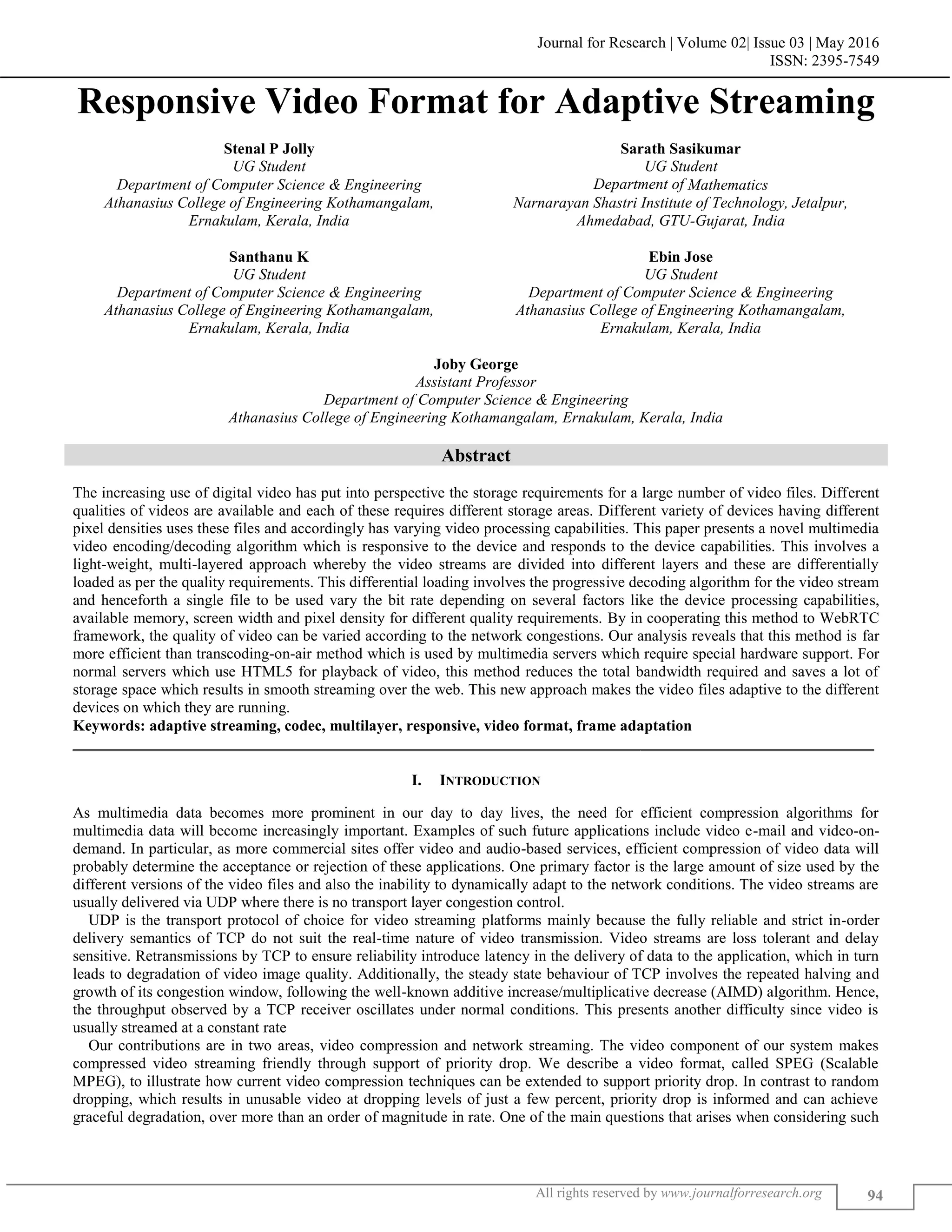 RESPONSIVE VIDEO FORMAT FOR ADAPTIVE STREAMING | PDF | Video Software ...