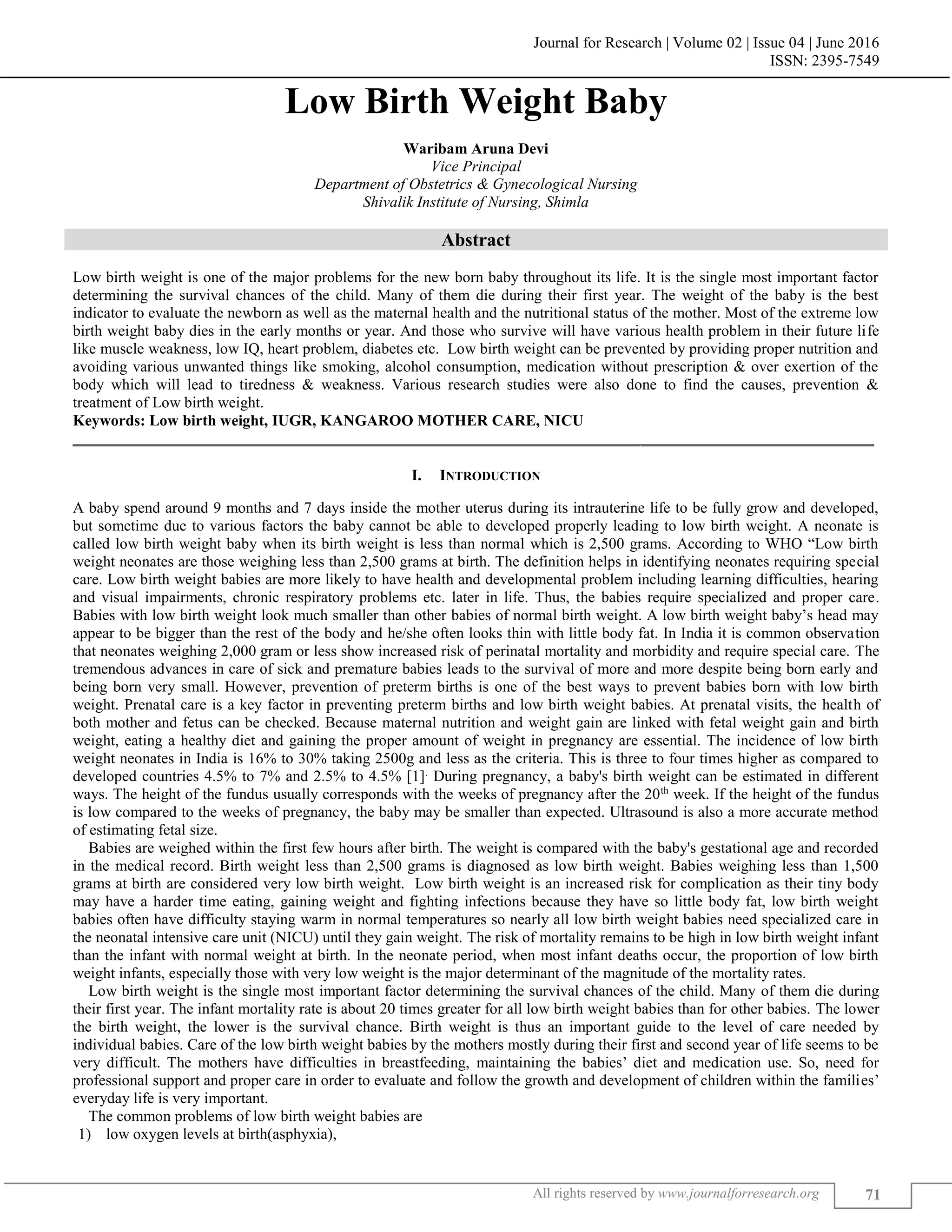 LOW BIRTH WEIGHT BABY | PDF