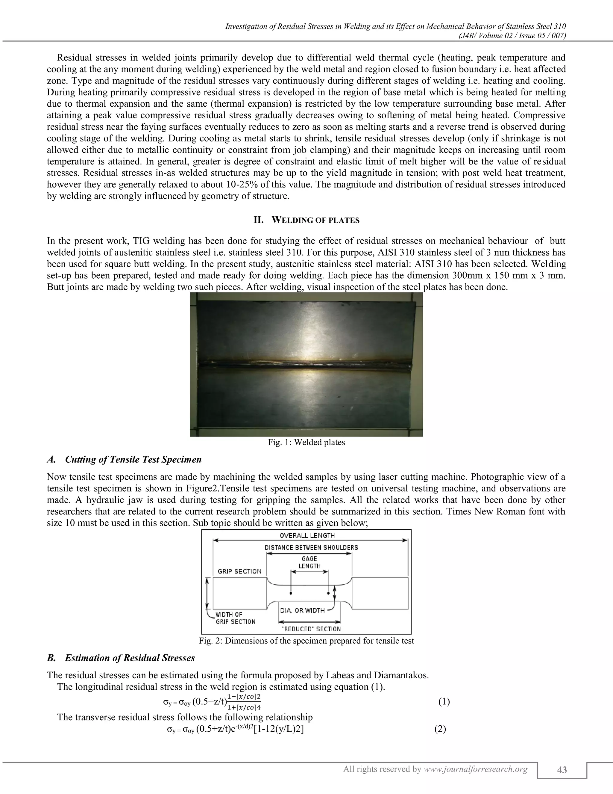 INVESTIGATION OF RESIDUAL STRESSES IN WELDING AND ITS EFFECT ON ...