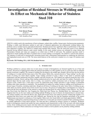 INVESTIGATION OF RESIDUAL STRESSES IN WELDING AND ITS EFFECT ON ...