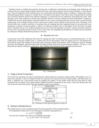 INVESTIGATION OF RESIDUAL STRESSES IN WELDING AND ITS EFFECT ON ...