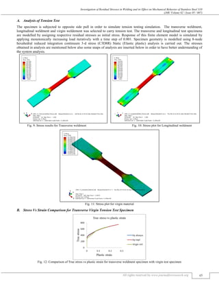 INVESTIGATION OF RESIDUAL STRESSES IN WELDING AND ITS EFFECT ON ...