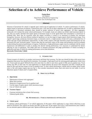 SELECTION OF POWERTRAIN TO ACHIEVE PERFORMANCE OF VEHICLE | PDF