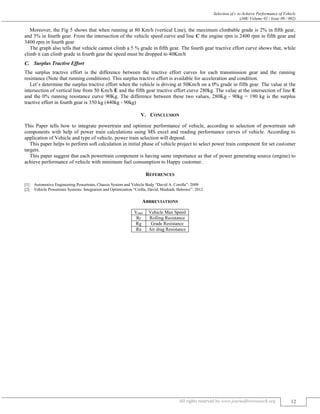 SELECTION OF POWERTRAIN TO ACHIEVE PERFORMANCE OF VEHICLE | PDF