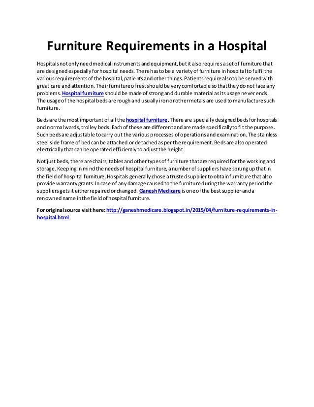 Furniture Requirements in a Hospital