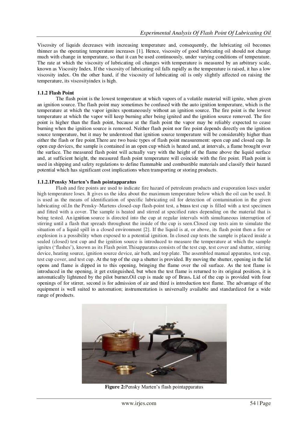 Experimental Analysis Of Flash Point Of Lubricating Oil