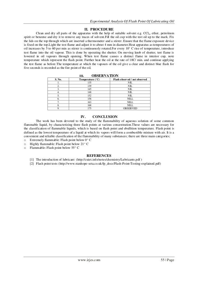 Experimental Analysis of Flash Point of Lubricating oil