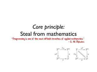 Core principle: Steal from mathematics 
“Programming is one of the most difficult branches of applied mathematics” - E. W. Dijkstra  