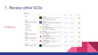 1. Review other ICOs
ICOBench
 