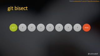 git bisect
v1.7 ? ? ? ? ? ? ? HEAD
Photo by unbekannt270 // cc by 2.0 // https://flic.kr/p/oHReqm
@colinodell
 