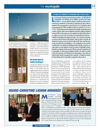 Vie municipale                                                                                                           17

                                                                                      « LE PUBLIC DES JOURNÉES DU PATRIMOINE AIME LE TAPE-À-L’ŒIL ! »
                                                                                            Les Journées du Patrimoine auront cette année pour thème « LES MÉTIERS DU

                                                                                     L      PATRIMOINE : DES HOMMES ET DES FEMMES AU SERVICE DES BIENS
                                                                                            CULTURELS », avec pour objectif de valoriser l’ensemble des métiers qui inter-
                                                                                      viennent pour la connaissance, la conservation, la restauration et la mise en valeur du
                                                                                      patrimoine. Elles sont programmées sur toute la France les 15 et 16 septembre, mais le
                                                                                      site buxangeorgien de la BNF n’accueillera le public que le dimanche 16, de 10 h à
                                                                                      17 h 30. « Il est important de mettre à disposition du grand public un patrimoine qui peut
                                                                                      remonter à plusieurs siècles et qui peut également surprendre, souligne la chargée de
                                                                                      mission du CTBnF. A cette occasion, nous avons également la volonté de faire découvrir
                                                                                      ou redécouvrir tous les circuits de traitement et de numérisation des documents. »
                                                                                      L’objectif est d’interpeller par des images ou des objets « choc » (tel un livre contenu dans
                                                                                      une vitrine en état de moisissure depuis plusieurs années) les petits et les grands. Des
                                                                                      documents très anciens, comme une carte de la région au XVIe siècle, seront donc expo-
seconde jeunesse, grâce à des tech-     ouvrières. « L’objectif essentiel du          sés pour la première fois au grand public sur ce site. Le laboratoire va pour l’occasion
niques multiples de restauration et     restaurateur est de ne pas dénaturer          s’expatrier dans la rue intérieure de l’établissement afin de dévoiler ses missions. A ce
au travail minutieux de ses chevilles   l’ouvrage », confie Marie-Béatrice            même endroit, un conteur déguisé en François Ier (créateur du dépôt légal) racontera,
                                        Duchart. Grâce à un service spécia-           drapé dans un somptueux costume, une série d’histoires autour de la restauration et de
                                        lisé du centre, des formations sont
                                                                                      la reprographie. Les enfants pourront également participer à des ateliers de création
                                        dispensées aux professionnels pour
                                                                                      animés par le personnel, où ils fabriqueront des marque-pages et seront initiés à la
                                        assurer une conservation optimale
                                        de leurs collections.                         reliure de cahiers brochés sur du papier de style « parchemin ». A l’image de ses activités,
                                                                                      le Centre technique du livre a donc élaboré un programme riche et varié. I
                                        On trouve tout au
                                                                                    peana, la bibliothèque numérique                   ciens supports tels les cylindres
                                        centre de Bussy!                            européenne lancée en 2006 par son                  des orgues de barbarie, qui rap-
                                        Lagestiondescollectionsestunautre           président de l’époque, Jean-Noël                   pelleront des souvenirs à beau-
                                        domained’activitésdececentretech-           Jeanneney. Le CTBnF dispose éga-                   coup… Bref, comme le dit avec
                                        nique. Y sont stockées dans des             lement d'un secteur qui traite les                 humour Marie-Béatrice Duchart,
                                        magasins géants de très nombreuses          documents audiovisuels. Il s’agit de               « on trouve vraiment de tout dans
                                        collections.Lejournalmunicipalque           la conservation de ceux-ci, grâce                  nos collections. Mais ce n’est en
                                        vous tenez entre les mains est d’ail-       notamment à des studios de trans-                  aucun cas péjoratif », s’empresse-t-
                                        leurs archivé, au titre du dépôt légal,     fert dédiés à la sauvegarde des col-               elle d’ajouter ! N’hésitez donc pas
                                        à la BnF (site FM). Autre activité          lections audiovisuelles. Il dispose                à vous rendre sur les lieux, uni-
                                        importante, la numérisation des             d’espacesd’entretienetd’analysedes                 quement le 16 septembre de 10 h
                                        documents. A ce titre, le personnel         documents. Outre de vieux gramo-                   à 17 h 30, plein de bonnes sur-
                                        participeaudéveloppementd’Euro-             phones, on peut y découvrir d’an-                  prises vous y attendent… I




MARIE-CHRISTINE LIGNON HONORÉE
                                                                             arie-Christine Lignon,

                                                               M             conseillère municipale,
                                                                             achoisidequitternotreville
                                                                pour se retirer dans l’Hérault. Arrivée à
                                                                Bussy en 1995, elle a été élue en 1998
                                                                sur la liste de M. Ménager, avant de
                                                                mener sa propre liste, « Protégeons
                                                                Bussy », lors des élections municipales de 2001. « Même si nous avons eu des divergences d’opinion,
                                                                nous avons partagé la même passion pour notre ville et la même soif de servir nos concitoyens »,
                                                                 a déclaré le maire de Bussy, qui lui a remis la médaille de la ville lors d’une réception à la salle du
                                                                conseil,le21juindernier.LaPolicemunicipaleavaitégalementtenuàrendrehommageàMarie-
                                                                Christine Lignon en lui gravant une plaquette pour la remercier de ses actions et prises de posi-
                                                                tion en matière de sécurité. Une nouvelle vie attend désormais Marie-Christine Lignon, entre
                                                                Béziers et les Etats-Unis, où réside son fils. Elle sera remplacée au sein du conseil municipal par
                                                                Mme Corinne Vandernoote, à laquelle nous souhaitons la bienvenue. I


                                                  Bussy Saint-Georges                  N°91 - Juillet-Août 2007
 