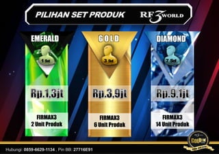 FIRMAX3
6 Unit Produk
FIRMAX3
14 Unit Produk
FIRMAX3
2 Unit Produk
EMERALD
1Set
G O L D
3 Set
DIAMOND
7 Set
 