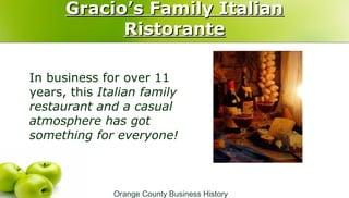 Gracio’s Family ItalianGracio’s Family Italian
RistoranteRistorante
In business for over 11
years, this Italian family
res...