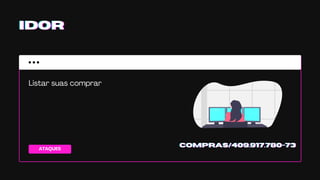 ATAQUES
IDORIDORIDOR
Listar suas comprar
COMPRAS/COMPRAS/COMPRAS/409.917.780-73409.917.780-73409.917.780-73
 
