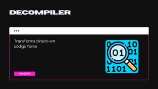 ATAQUES
DECOMPILERDECOMPILERDECOMPILER
Transforma binário em
código fonte
 