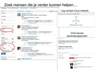 Zoek mensen die je verder kunnen helpen…
Leg contact via je netwerk
Vind nieuwe
aanknopingspunten
 