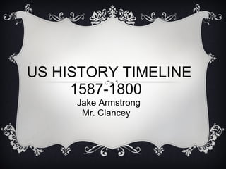             US HISTORY TIMELINE                   1587-1800                                 Jake Armstrong                                   Mr. Clancey                                                             