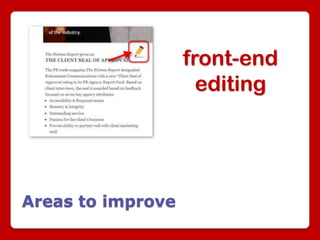 front-end
                     editing




Areas to improve
 