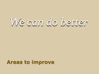 We can do better


Areas to improve
 