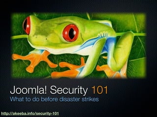 Joomla! Security 101
    What to do before disaster strikes

http://akeeba.info/security-101
 