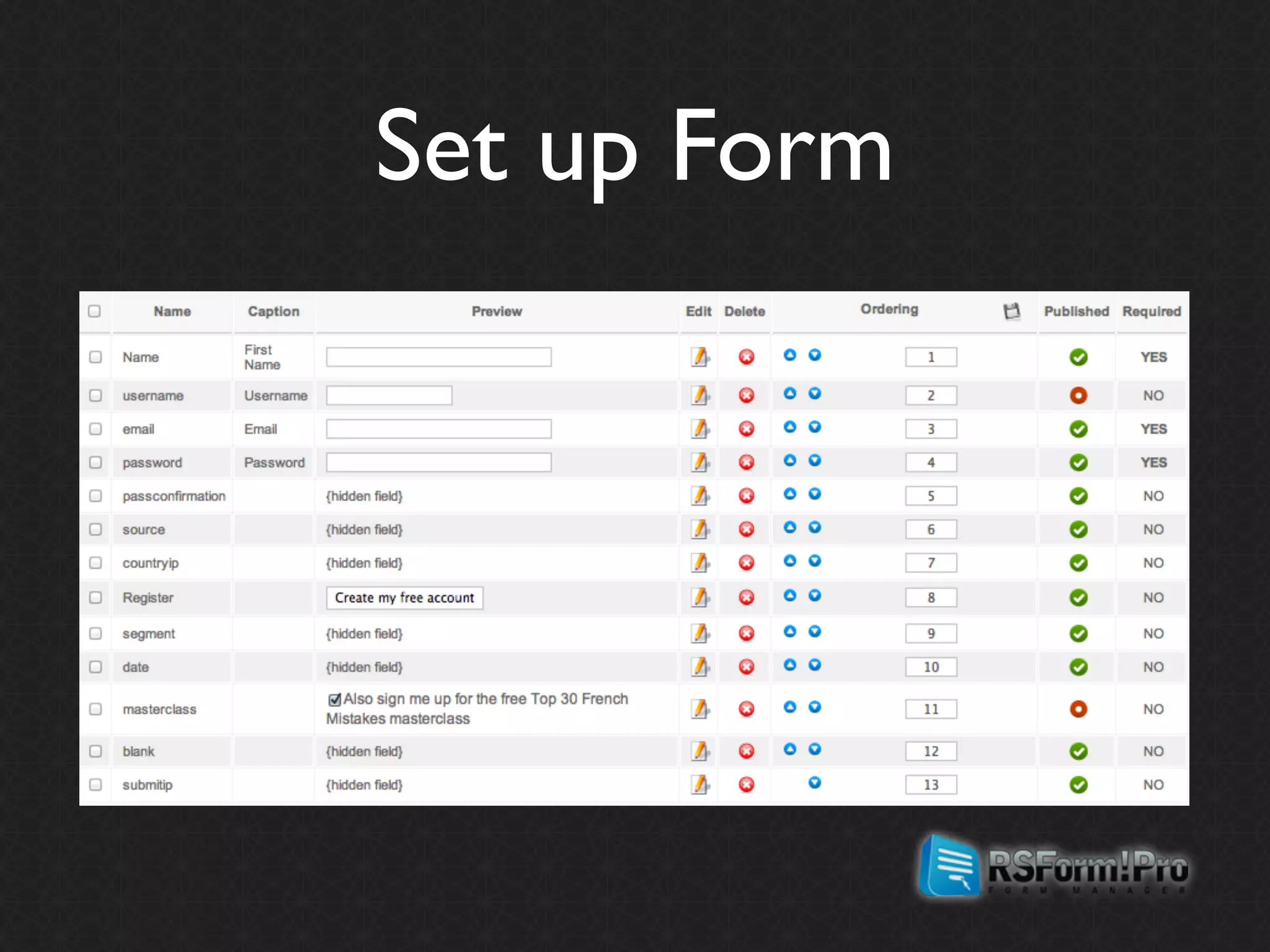Set up Form
 