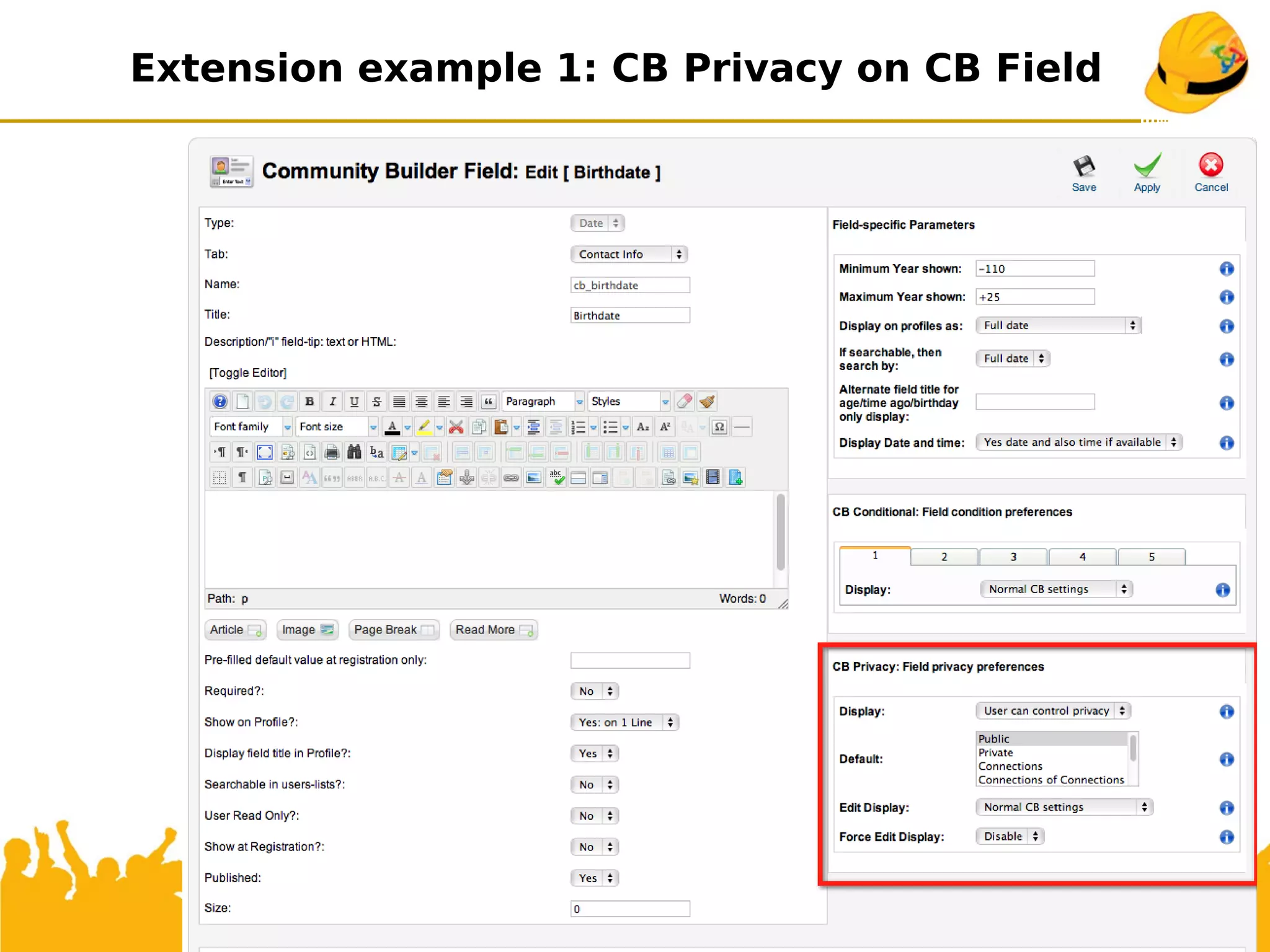 Extension example 1: CB Privacy on CB Field
 