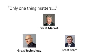 “Only one thing matters….”
Great Market
Great Technology Great Team
 