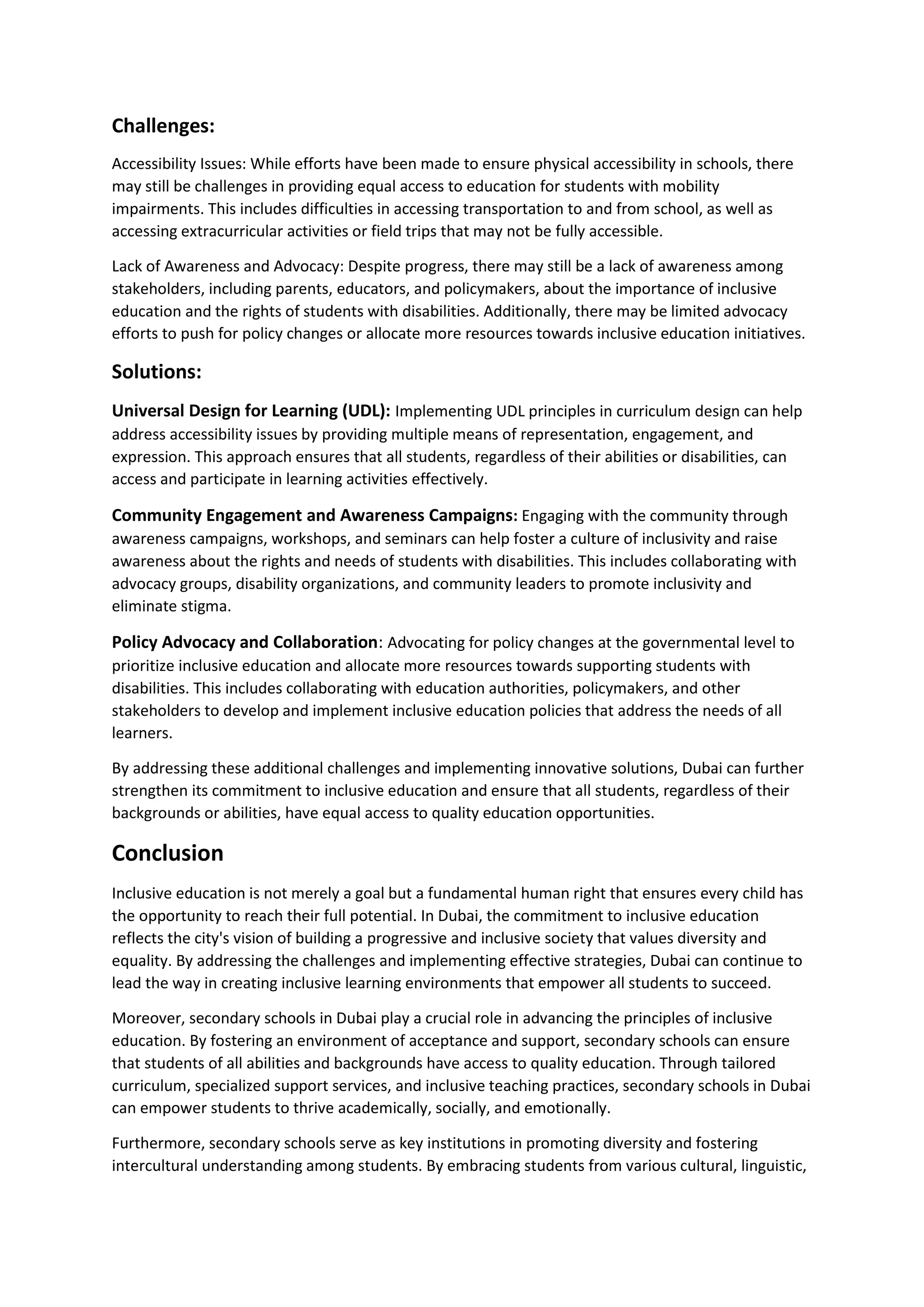 Inclusive Education in Dubai: Ensuring Access for All Students | PDF