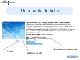 27 mai 2009
Un modèle de fiche
niveau
Catégorie de site
Établissement contributeur
 
