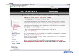 Jabes 2009  - Atelier 5 "Partagez votre vision du portail des thèses!"
