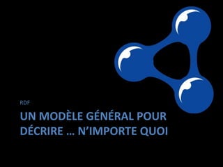 RDF

UN MODÈLE GÉNÉRAL POUR
DÉCRIRE … N’IMPORTE QUOI
 