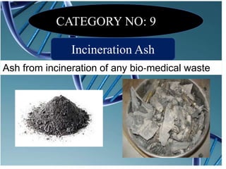 CATEGORY NO: 9
Incineration Ash
Ash from incineration of any bio‐medical waste
 