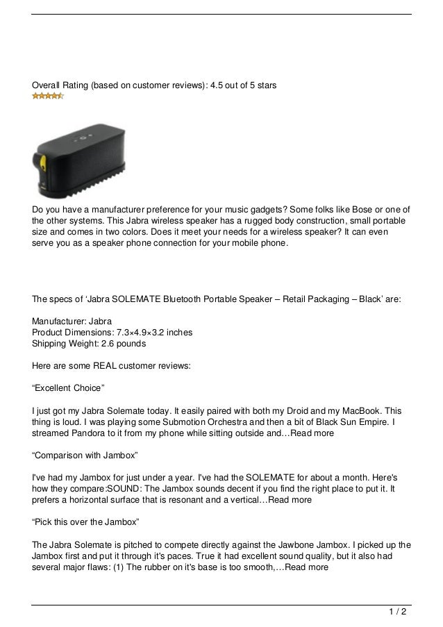jabra solemate bluetooth wireless speaker