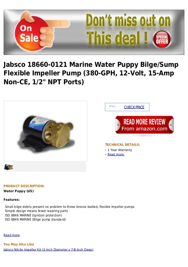 Jabsco 18660 0121 marine water puppy bilge sump flexible impeller pump