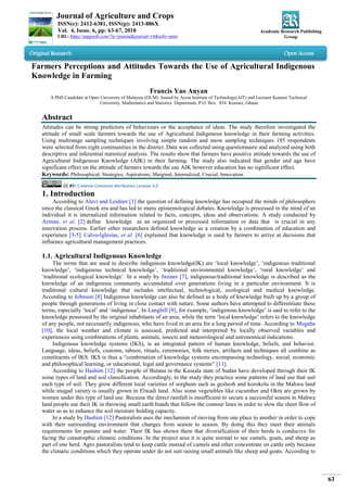 Farmers Perceptions and Attitudes Towards the Use of Agricultural ...
