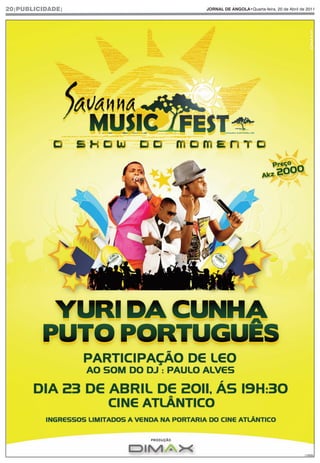 20|PUBLICIDADE|   JORNAL DE ANGOLA•Quarta-feira, 20 de Abril de 2011




                                                               (1509)
 