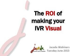 The ROI of
making your
IVR Visual
Jacada Webinars
Tuesday June 2013
© 2013 Jacada, Inc. All rights reserved.

 