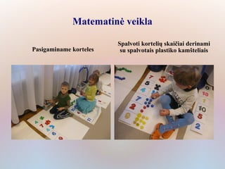 Matematinė veikla

                        Spalvoti kortelių skaičiai derinami
Pasigaminame korteles    su spalvotais plastiko kamšteliais
 